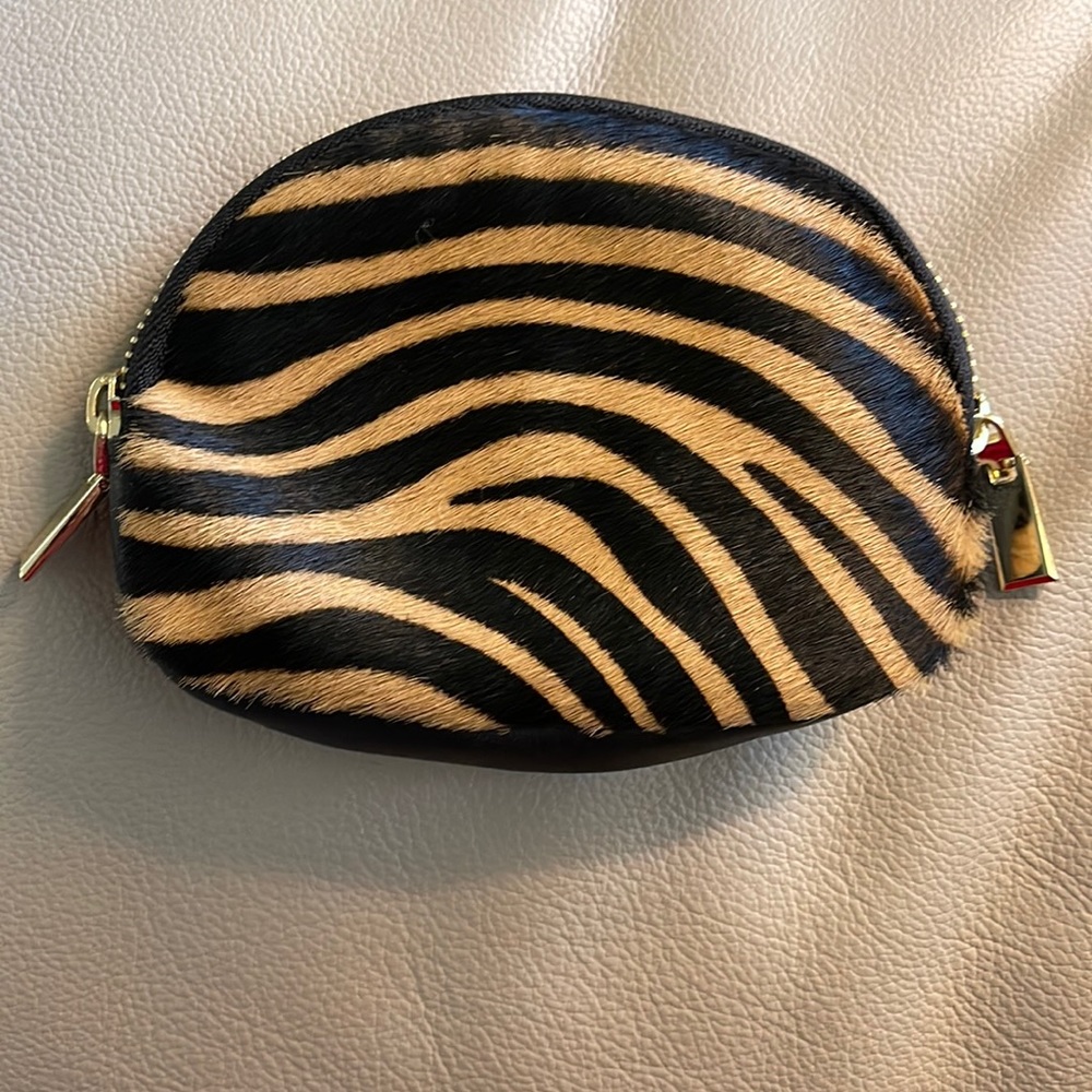 NWOT- Genuine Leather Zebra Print Fur Small Pouch